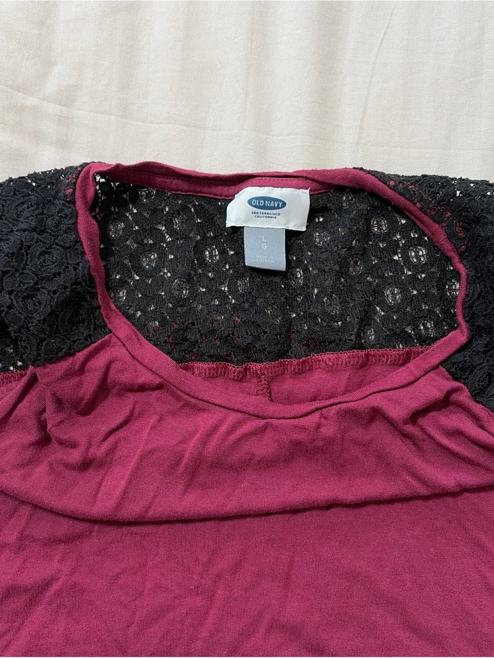 Old Navy Burgundy Tank with Black Lace Shoulders - Picture 2 of 3